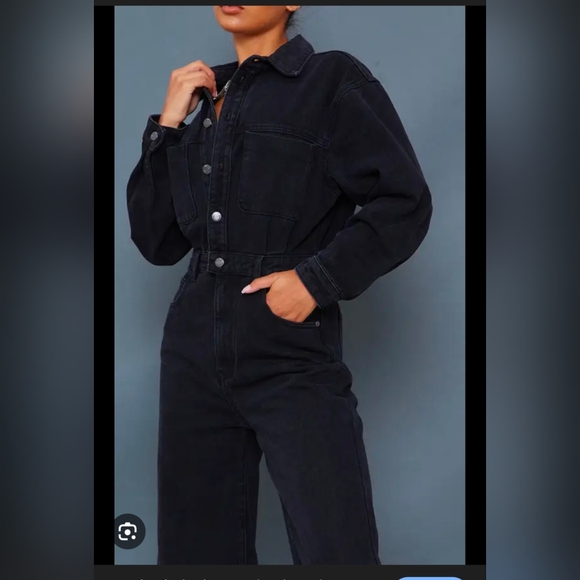 PrettyLittleThing Black Boilersuit Jumpsuit, sz 4 - Picture 2 of 5